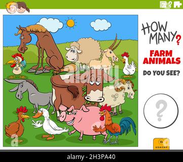 counting task with farm animals cartoon illustration Stock Photo - Alamy