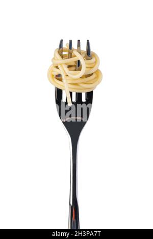 Spaghetti on fork on white background Stock Photo