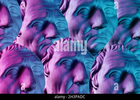 Background. Collage with plaster antique sculpture of human face in a pop art style. Modern creative concept image with ancient Stock Photo