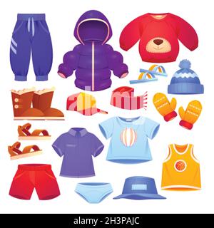 cartoon autumn winter kids clothing collection vector design illustration Stock Vector