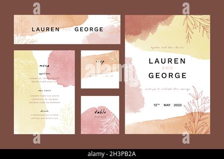 autumn colors watercolor wedding stationery items vector design illustration Stock Vector