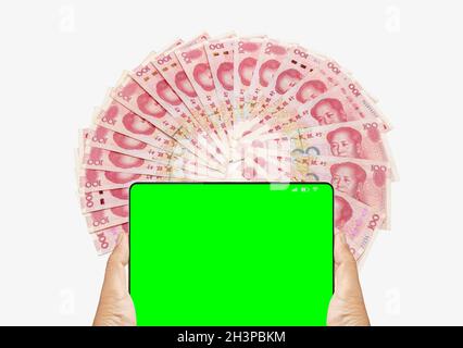 The digital hongbao on cell phone in chinese lunar new year,  shopping online chroma key Stock Photo