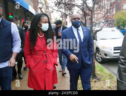 St. Louis, USA. 29th Oct, 2021. St. Louis Mayor Tishaura Jones and Kansas City Mayor Quinton Lucas, take a walking tour of a south St. Louis neighborhood, in St. Louis on Friday, October 29, 2021. The two-day visit by Lucas allowed the two mayors to talk about important issues and the importance of collaboration. This visit was a continued effort by both administrations to promote regionalism among leaders in the state of Missouri and share best practices for public safety and equitable development. Photo by Bill Greenblatt/UPI Credit: UPI/Alamy Live News Stock Photo
