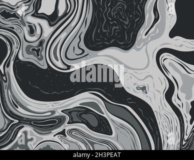 Grayscale and Gray Monochrome Inkscape Suminagashi Kintsugi Japanese Ink Marbling Paper Art Stock Photo