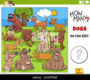 How many dogs educational cartoon game for children Stock Photo