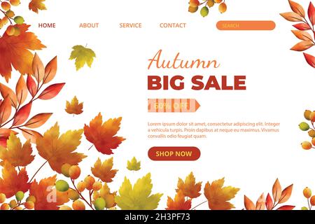watercolor autumn sale landing page template vector design illustration Stock Vector
