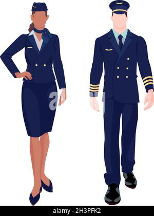 Pilot and stewardess in uniform on a white background - Vector illustration Stock Vector