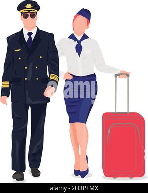 Pilot and stewardess in uniform on a white background - Vector illustration Stock Vector