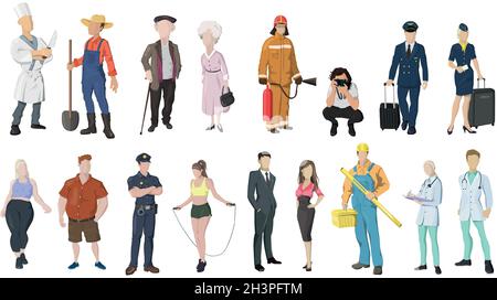 Three Professions Set of 8 pcs people of different professions on a white background ...