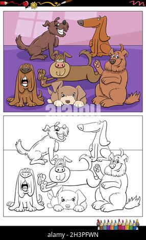 cartoon dogs characters coloring book page Stock Photo - Alamy