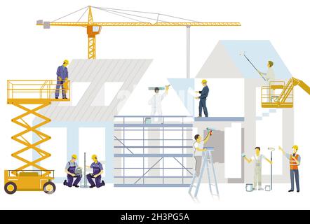 Handyman on the construction site, illustration Stock Photo