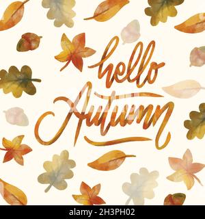 watercolor hello autumn lettering vector design illustration Stock Vector