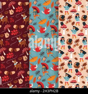 hand drawn autumn pattern collection vector design illustration Stock Vector