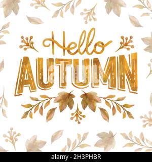 watercolor hello autumn lettering vector design illustration Stock Vector
