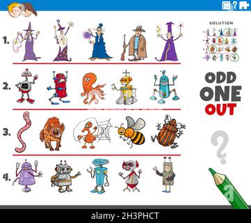 Odd one out picture game with cartoon characters Stock Photo