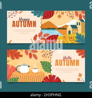 horizontal autumn banners set vector design illustration Stock Vector