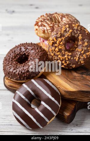 Donuts on a wooden background Stock Photo