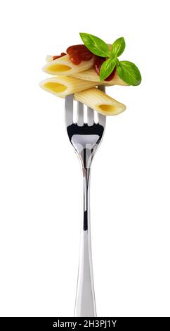 Spaghetti on fork on white background Stock Photo