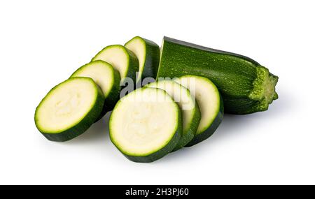 Fresh green zucchini slices on white background Stock Photo