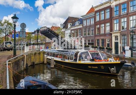 Alkmaar, Netherlands - April 28, 2017: Ship is moving at the channel Stock Photo