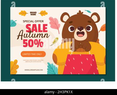 cartoon autumn sale flyer template vector design illustration Stock Vector