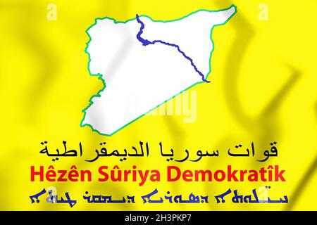 3D Flag of Syrian Democratic Forces. 3D Illustration. Stock Photo