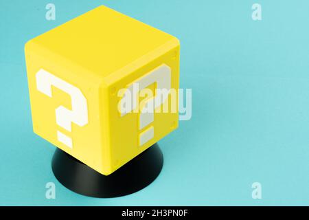 Question mark on blue background Stock Photo