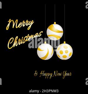 Three white Christmas Tree balls with gold, vector illustration Stock Vector