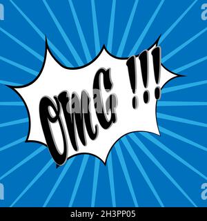 Comic speech bubbles with omg on a blue background, vector illustration Stock Vector