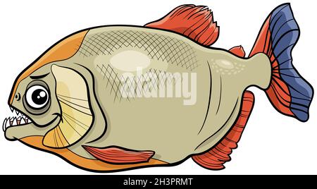 Cartoon piranha fish animal character Stock Photo