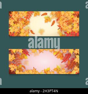 realistic horizontal autumn banners set vector design illustration Stock Vector