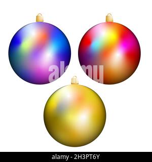 Three colorful Christmas tree balls on a white background, vector illustration Stock Vector
