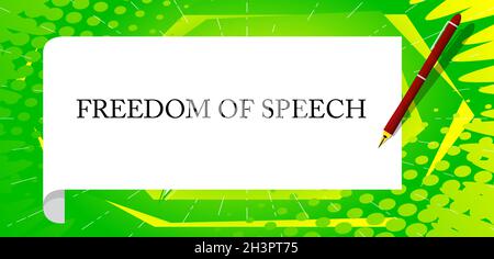 Freedom of Speech text on white paper with pencil. Cartoon vector illustration. Stock Vector