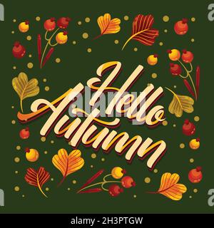 hand drawn hello autumn lettering vector design illustration Stock Vector