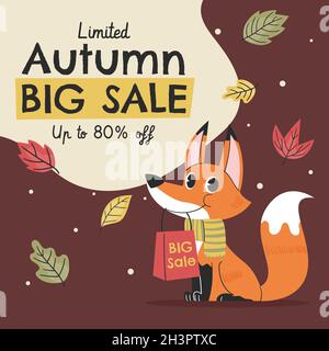 hand drawn flat autumn sale background vector design illustration Stock Vector