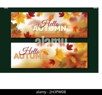 realistic autumn horizontal banners set vector design illustration Stock Vector
