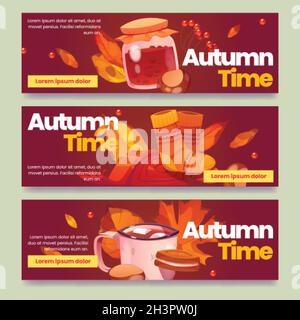 flat horizontal autumn banners set vector design illustration Stock Vector