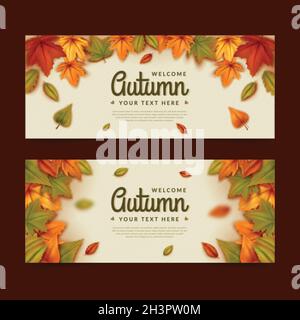 realistic autumn horizontal banners set vector design illustration Stock Vector