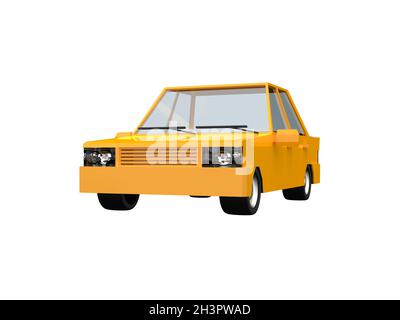 Low PolyÂ Yellow Car Sedan TaxiÂ Isolated on White Background Stock Photo