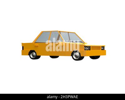 Low PolyÂ Yellow Car Sedan TaxiÂ Isolated on White Background Stock Photo