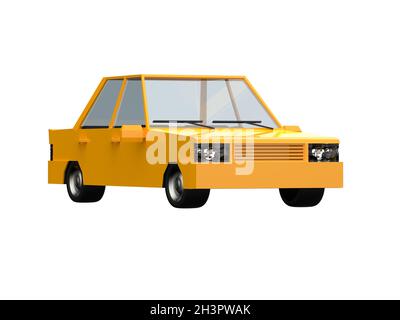 Low PolyÂ Yellow Car Sedan TaxiÂ Isolated on White Background Stock Photo