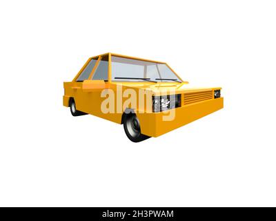 Low PolyÂ Yellow Car Sedan TaxiÂ Isolated on White Background Stock Photo