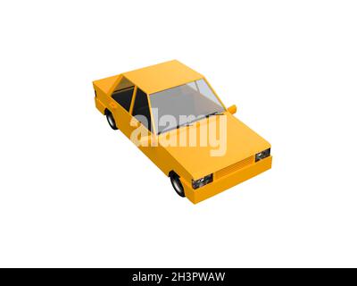 Low PolyÂ Yellow Car Sedan TaxiÂ Isolated on White Background Stock Photo