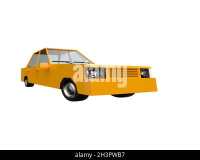 Low PolyÂ Yellow Car Sedan TaxiÂ Isolated on White Background Stock Photo