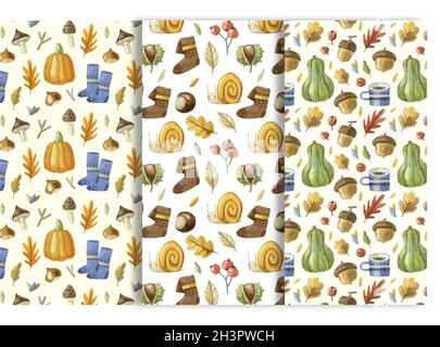watercolor autumn patterns collection vector design illustration Stock Vector