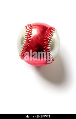 Red and silver Baseball ball isolated on white Stock Photo