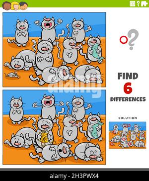 Differences game with cartoon cats animal characters Stock Photo - Alamy