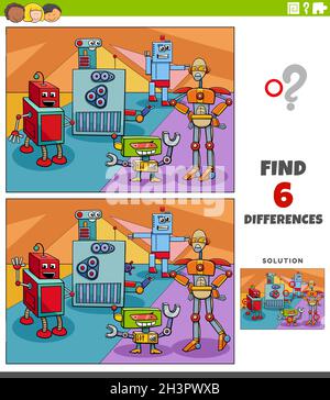 Differences educational game with cartoon robots group Stock Photo - Alamy
