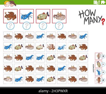 How many cartoon animal characters counting task