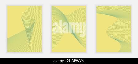 Yellow background with gren geometric patterns. Minimal covers design. Abstract vector illustration. Set of templates for posters, covers, notebooks, Stock Vector